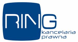 Logo kancelarii prawnej RING w Katowicach, stylizowane na niebieski kwadrat z zaokrąglonymi rogami.