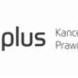 Logo Kancelarii Prawno-Finansowej Plus z okrągłym, złotym symbolem plusa po lewej stronie.