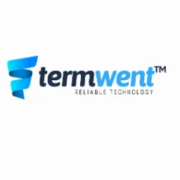 Logo firmy Termwent z niebieskim symbolem przypominającym wir i napisem 'termwent' w kolorach granatowym i błękitnym, z dopiskiem 'RELIABLE TECHNOLOGY'.