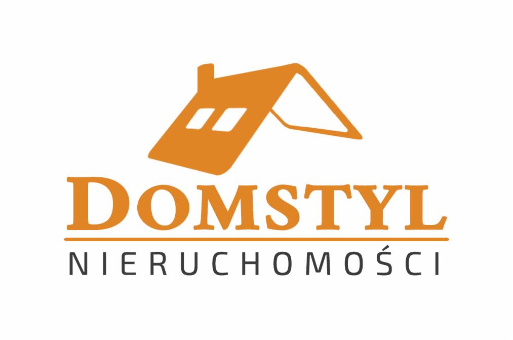 Pomarańczowe logo firmy DOMSTYL NIERUCHOMOŚCI z uproszczonym symbolem domu