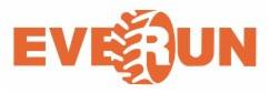 Pomarańczowe logo EVERUN z symbolem przypominającym oponę i liście.