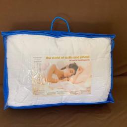 Mikolajczyk - Antyalergiczna poduszka w przezroczystym, niebieskim opakowaniu z uchwytem, z widoczną etykietą prezentującą zdjęcie śpiącej kobiety oraz informacje o rozmiarach.