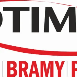 Czarno-czerwone logo firmy ROTIMEX z hasłem: Drzwi, Bramy, Panele. Nazwa firmy umieszczona nad hasłem i podkreślona czerwoną linią.