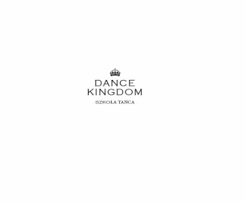 Logo 'Dance Kingdom' z koroną, napisane czarną czcionką na białym tle.