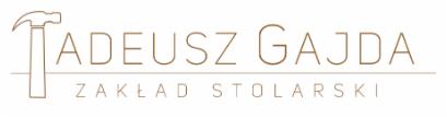 Logo firmy stolarza Tadeusza Gajdy z młotkiem wkomponowanym w literę T i napisem 'Zakład Stolarski' pod spodem.