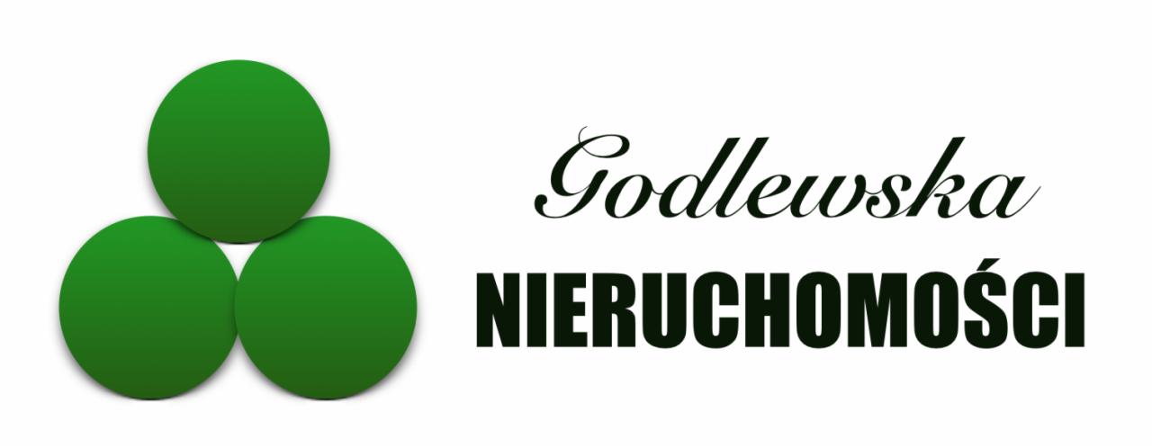 Logo firmy Godlewska Nieruchomości z trzema zielonymi kołami po lewej stronie.