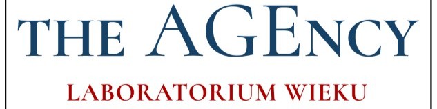 Logo firmy 'The Agency Laboratorium Wieku' z napisem w kolorze granatowym i czerwonym na białym tle.