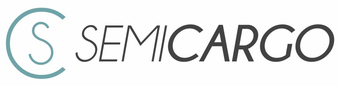Logo firmy SemiCargo z charakterystycznym znakiem graficznym w postaci litery S wpisanej w okrąg, utrzymane w kolorystyce szaro-turkusowej.