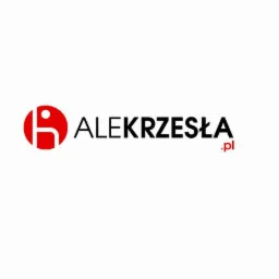 Logo firmy Alekrzesła.pl z czerwonym okrągłym symbolem krzesła i czarnym napisem nazwy firmy oraz czerwonym rozszerzeniem domeny .pl