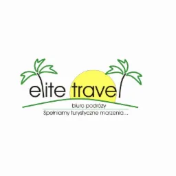 Logo firmy 'Elite Travel' z motywem palm i hasłem 'Spełniamy turystyczne marzenia...'