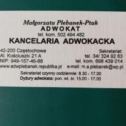Kancelaria Adwokacka Adwokat Małgorzata Plebanek-Ptak - Prawnik Od Prawa Gospodarczego Częstochowa