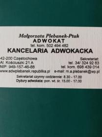 Kancelaria Adwokacka Adwokat Małgorzata Plebanek-Ptak - Windykacja Częstochowa