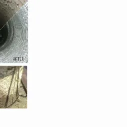 Porównanie stanu kanału wentylacyjnego przed i po czyszczeniu; widoczny filtr wentylacyjny z nagromadzonym brudem.