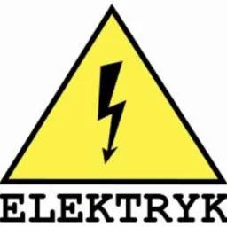 Żółty trójkąt ostrzegawczy z czarnym symbolem błyskawicy skierowanej w dół i napisem 'ELEKTRYK' poniżej.