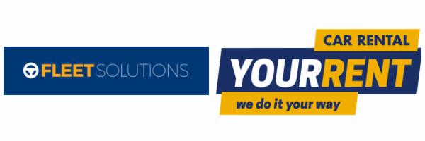 Logotypy firm oferujących wynajem pojazdów w Katowicach: Fleet Solutions i YourRent z hasłem 'we do it your way'.