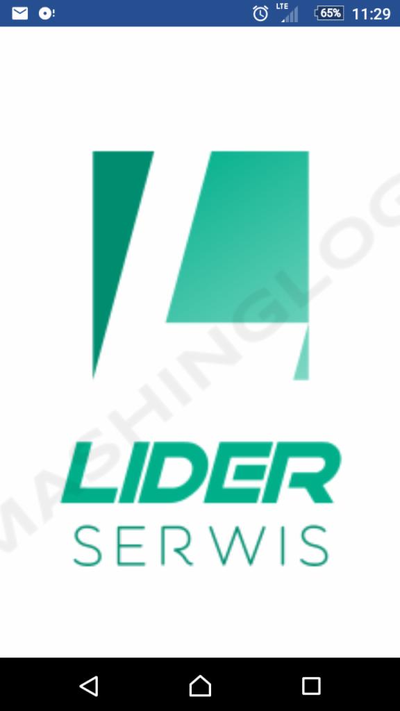 Logo firmy 'Lider Serwis' z abstrakcyjnym symbolem w odcieniach zieleni na białym tle, widoczne ikony Androida na dole ekranu.