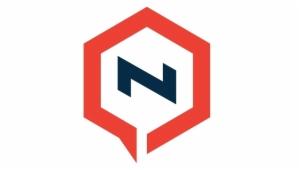 Stylizowana litera 'N' w kolorze granatowym, umieszczona w czerwonym sześciokącie z zaokrąglonymi rogami, na białym tle.