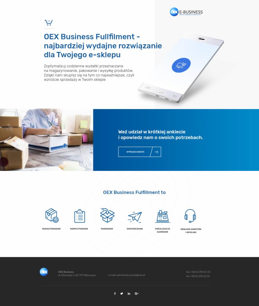 Landing page kierujący do ankiety zbierającej leady dla OEX E-Business