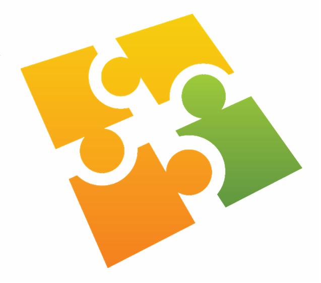 Grafika przedstawiająca cztery elementy układanki w odcieniach żółci, pomarańczy i zieleni, ułożone w kwadrat, symbolizujące połączenie i współpracę.