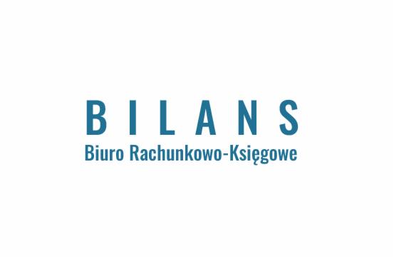 Niebieski napis 'BILANS Biuro Rachunkowo-Księgowe' na białym tle.