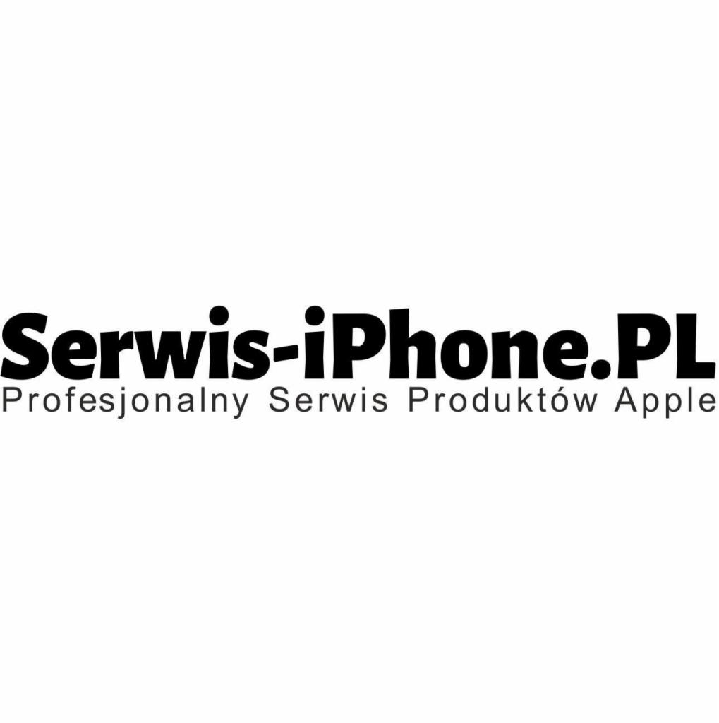 Logo serwisu Serwis-iPhone.PL, profesjonalny serwis produktów Apple, czarny tekst na białym tle.