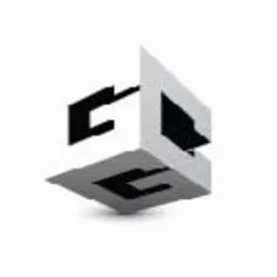 Logo firmy z Wrocławia w formie białego sześcianu z czarnymi, stylizowanymi inicjałami na ścianach i cieniem.