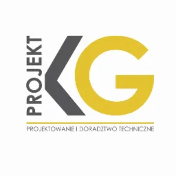 Logo firmy projektowej z Bełżyc, przedstawiające stylizowany napis 'PROJEKT KG' z dopiskiem 'PROJEKTOWANIE I DORADZTWO TECHNICZNE'.