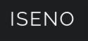 Logo firmy ISENO na ciemnym tle.