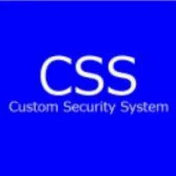 Napis CSS Custom Security System na niebieskim tle. Branding firmy zajmującej się systemami zabezpieczeń.