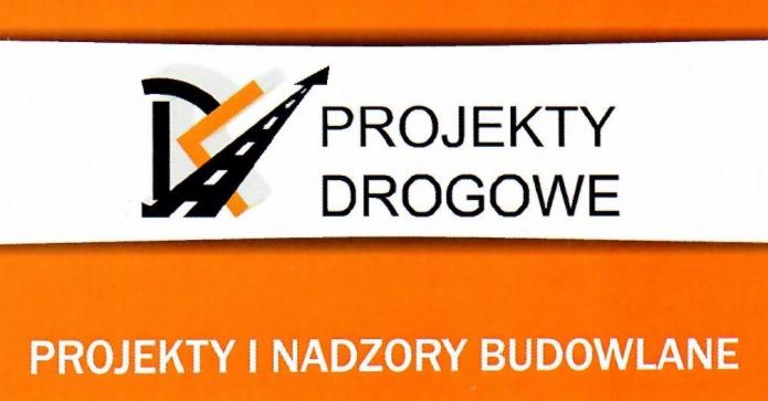 Logo firmy zajmującej się projektami drogowymi oraz nadzorem budowlanym, z symbolem drogi wkomponowanym w literę 'D'.