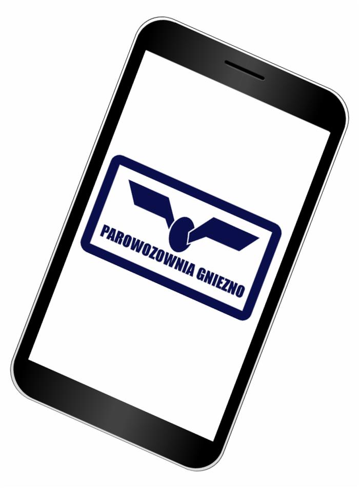 Ekran smartfona wyświetlający logo Parowozowni Gniezno, prawdopodobnie w aplikacji mobilnej.