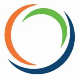 Abstrakcyjne logo z trzema kolorowymi łukami (pomarańczowy, zielony i niebieski) tworzącymi okrąg na białym tle.