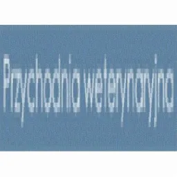 Niebieskie tło z niewyraźnym, białym napisem 'Przychodnia weterynaryjna'.