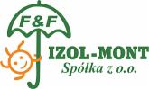 Zielono-pomarańczowe logo firmy IZOL-MONT Spółka z o.o. z parasolem i uśmiechniętym słońcem.