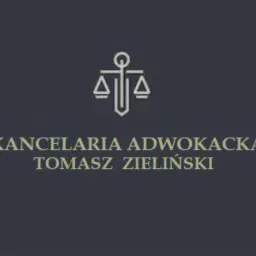Logo Kancelarii Adwokackiej Tomasz Zieliński z symbolem wagi sprawiedliwości na szarym tle.