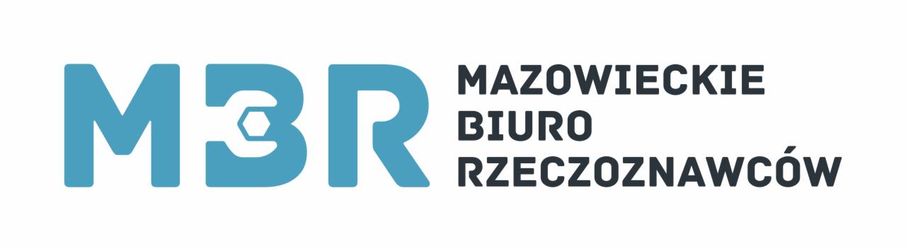 Logo Mazowieckiego Biura Rzeczoznawców, jasnoniebieskie litery M3R z sześciokątem w miejscu cyfry 3, obok czarny napis Mazowieckie Biuro Rzeczoznawców.