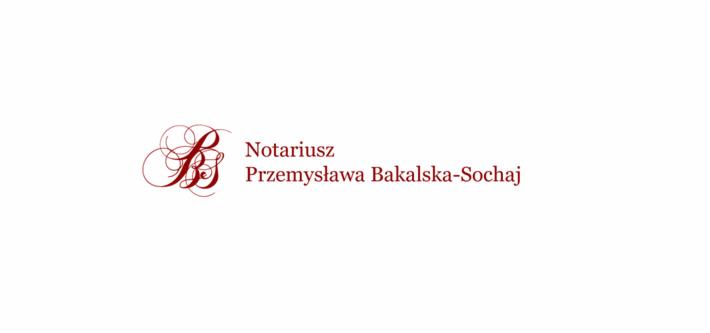 Logo kancelarii z inicjałami 'BS' w ozdobnym, kaligraficznym stylu, obok nazwa 'Notariusz Przemysława Bakalska-Sochaj' w kolorze bordowym na białym tle.