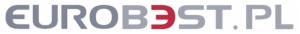 Szare litery z czerwonym elementem tworzą nazwę domeny EUROBEST.PL na białym tle.