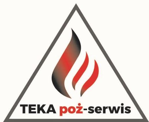 Logo firmy TEKA poż-serwis w kształcie płomienia w trójkącie.
