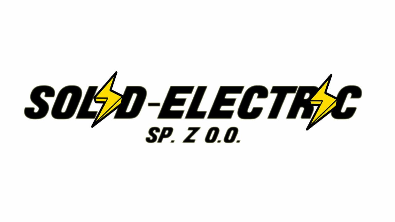 Logo firmy Solid-Electric Sp. z o.o. z symbolem błyskawicy w kolorze żółtym po bokach nazwy.