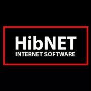 Logo firmy HibNET Internet Software, nazwa w kolorze białym na czarnym tle, otoczona czerwoną ramką.