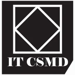 Logo firmy IT CSMD, przedstawiające biały kwadrat z wpisanym rombem na czarnym tle.