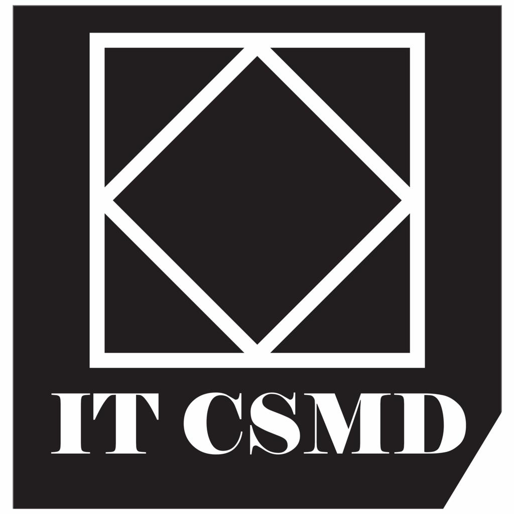 Logo firmy IT CSMD, przedstawiające biały kwadrat z wpisanym rombem na czarnym tle.