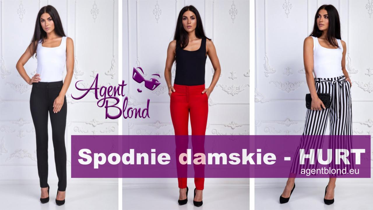 Kolaż trzech kobiecych stylizacji z Warszawy: modelka w białym topie i czarnych spodniach, modelka w czarnym topie i czerwonych spodniach, modelka w białym topie i spodniach w czarno-białe paski...