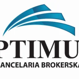 Logo firmy 'Optimum Kancelaria Brokerska' z trzema błękitnymi, łukowatymi elementami graficznymi powyżej nazwy.