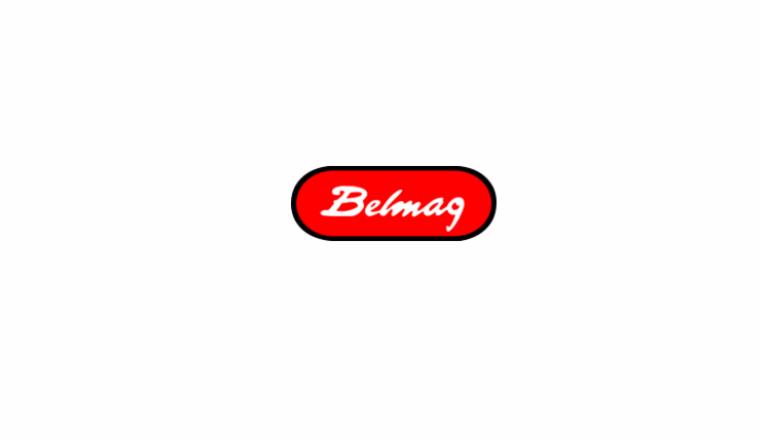 Logo firmy Belmag w czerwonej obwódce na białym tle.