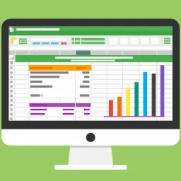 Ekran komputera wyświetlający arkusz kalkulacyjny z kolorowym wykresem słupkowym prezentującym wzrost.