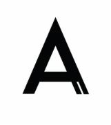 Czarna litera A z ukośnymi liniami w prawym dolnym rogu, na białym tle.