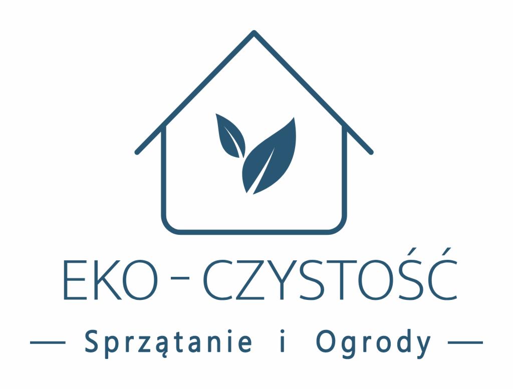 Logo firmy EKO-CZYSTOŚĆ: grafika domu z liśćmi w środku, pod spodem napis 'EKO-CZYSTOŚĆ' i 'Sprzątanie i Ogrody'.