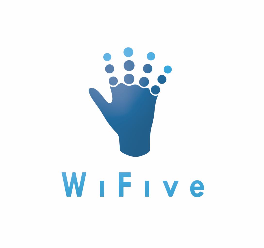 Logo firmy WiFive: stylizowana dłoń w odcieniach niebieskiego, z okręgami symbolizującymi połączenie sieciowe.